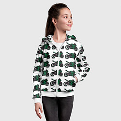 Толстовка на молнии детская Motorbike dark green, цвет: 3D-белый — фото 2