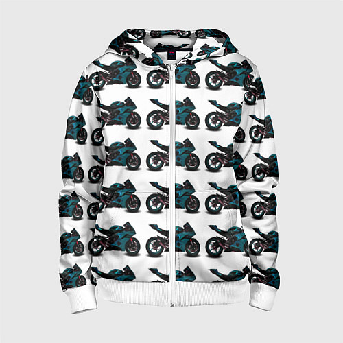 Детская толстовка на молнии Motorbike blue / 3D-Белый – фото 1