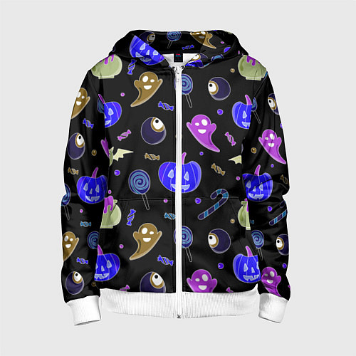 Детская толстовка на молнии Halloween blue black pumpkin / 3D-Белый – фото 1