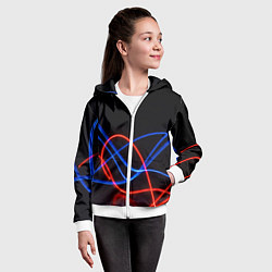Толстовка на молнии детская Красно синие неоновые линии на черном фоне, цвет: 3D-белый — фото 2