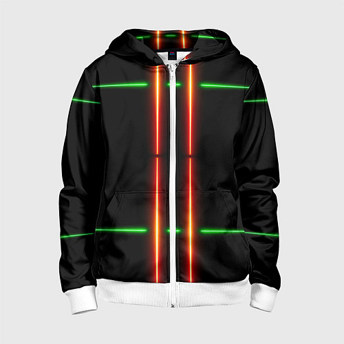 Детская толстовка на молнии Neon green black red line / 3D-Белый – фото 1