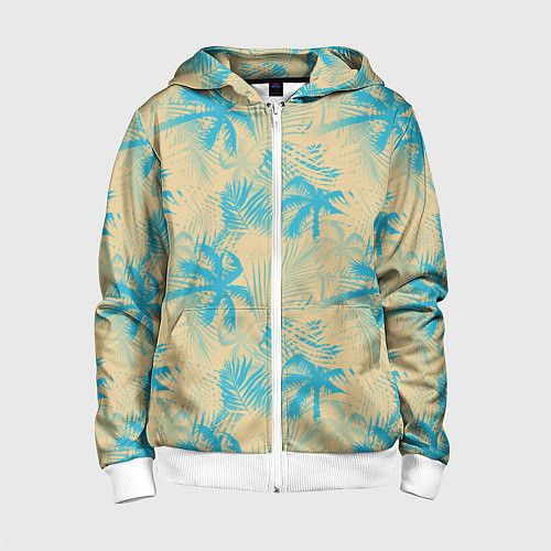 Детская толстовка на молнии Palm light blue beige / 3D-Белый – фото 1