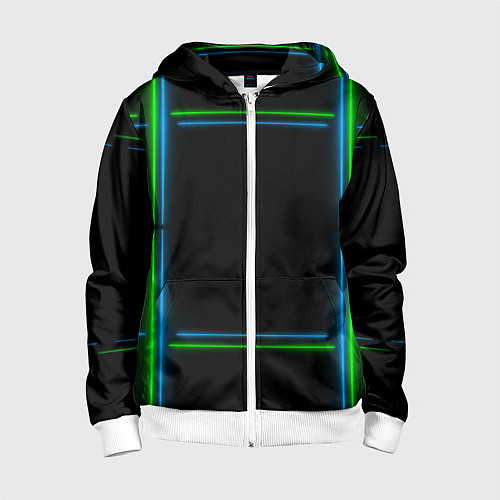 Детская толстовка на молнии Neon green light blue / 3D-Белый – фото 1