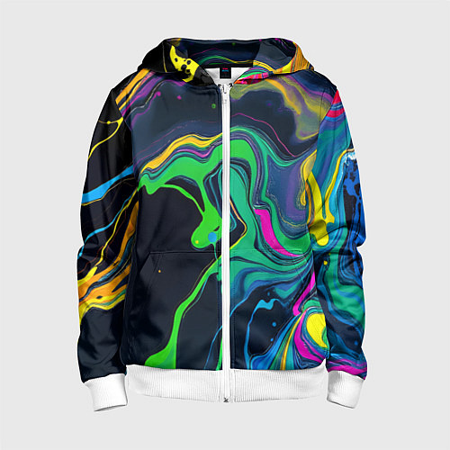 Детская толстовка на молнии Разводы и переливы разноцветной краски / 3D-Белый – фото 1