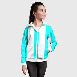 Толстовка на молнии детская Color light blue white lines, цвет: 3D-белый — фото 2