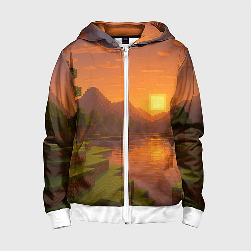 Детская толстовка на молнии Закат - Minecraft / 3D-Белый – фото 1