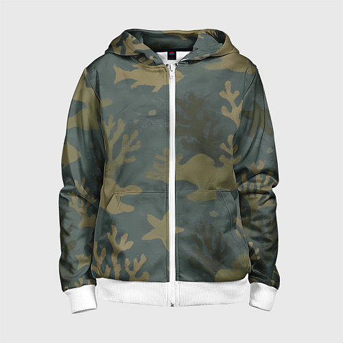 Детская толстовка на молнии Подводный камуфляж из рыб / 3D-Белый – фото 1