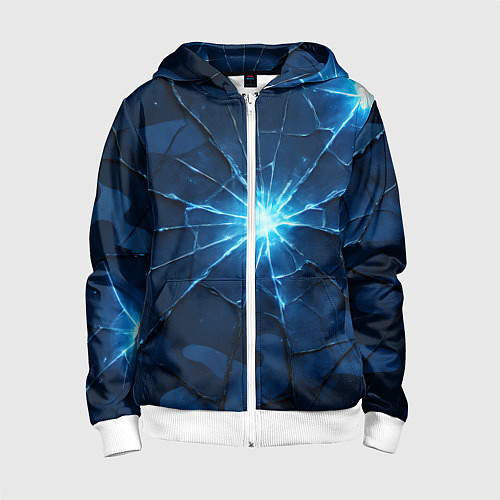 Детская толстовка на молнии Синий камуфляж со вспышками / 3D-Белый – фото 1