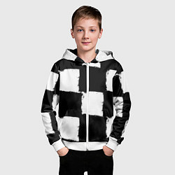Толстовка на молнии детская Черные квадраты в виде шахматной доски, цвет: 3D-белый — фото 2