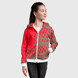 Толстовка на молнии детская Абстрактные алые пятна на цвете какао, цвет: 3D-белый — фото 2