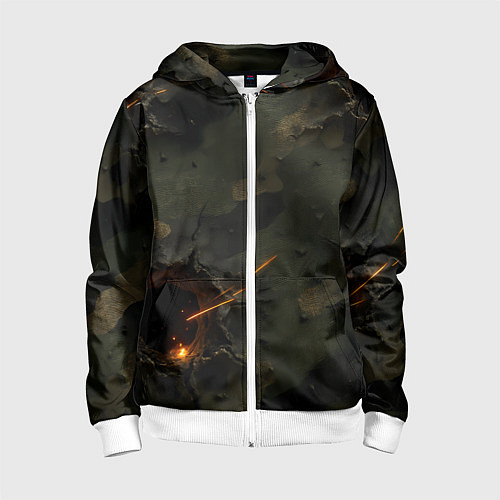 Детская толстовка на молнии Огненные следы от пуль на камуфляже / 3D-Белый – фото 1