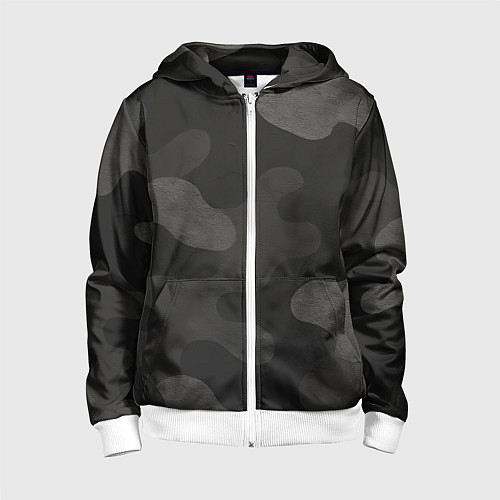 Детская толстовка на молнии Черно-серый камуфляж / 3D-Белый – фото 1