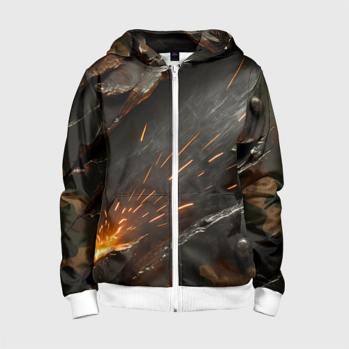 Детская толстовка на молнии Искры метала под камуфляжем / 3D-Белый – фото 1