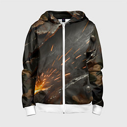 Толстовка на молнии детская Искры метала под камуфляжем, цвет: 3D-белый
