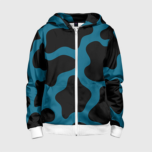 Детская толстовка на молнии Синяя коровья расцветка / 3D-Белый – фото 1