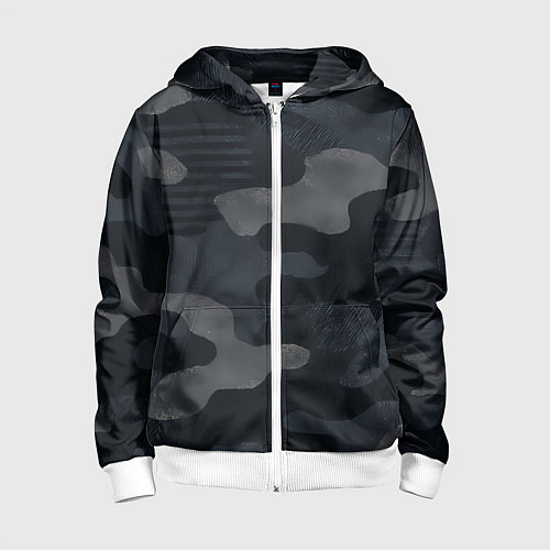 Детская толстовка на молнии Текстура - камуфляжная синяя ткань / 3D-Белый – фото 1