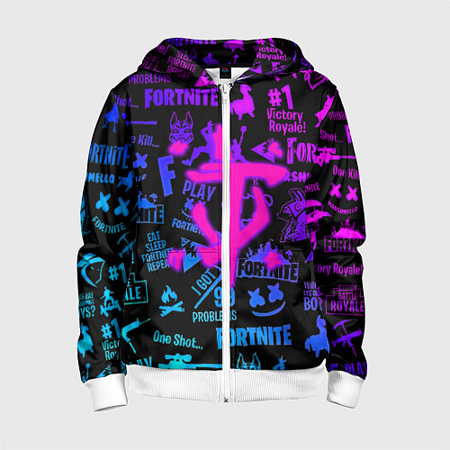 Детская толстовка на молнии Fortnite x doom neon logo / 3D-Белый – фото 1