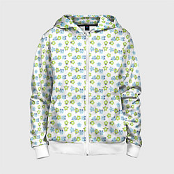 Толстовка на молнии детская Мелкие синие цветы ретро на белом фоне, цвет: 3D-белый