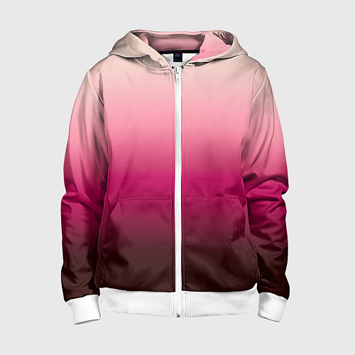 Детская толстовка на молнии Градиент transcendent pink омбре / 3D-Белый – фото 1