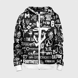 Толстовка на молнии детская Doom логотипы всех игр, цвет: 3D-белый