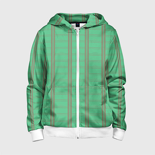 Детская толстовка на молнии Color green cage brown stripes / 3D-Белый – фото 1