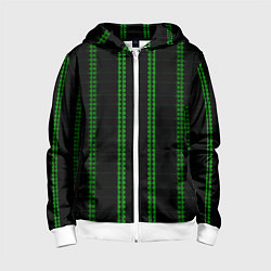 Толстовка на молнии детская Color black cage green stripes, цвет: 3D-белый
