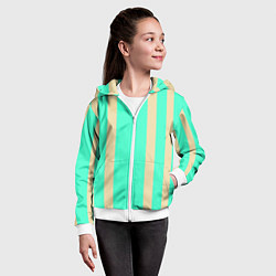 Толстовка на молнии детская Color blue beige stripes, цвет: 3D-белый — фото 2