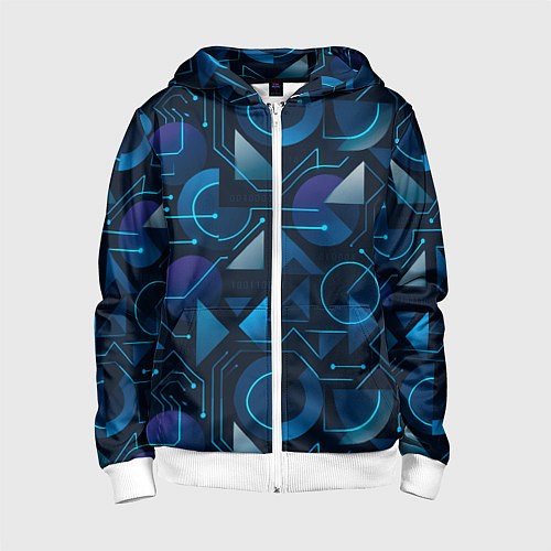 Детская толстовка на молнии Футуристическая сине-фиолетовая абстракция с хакер / 3D-Белый – фото 1