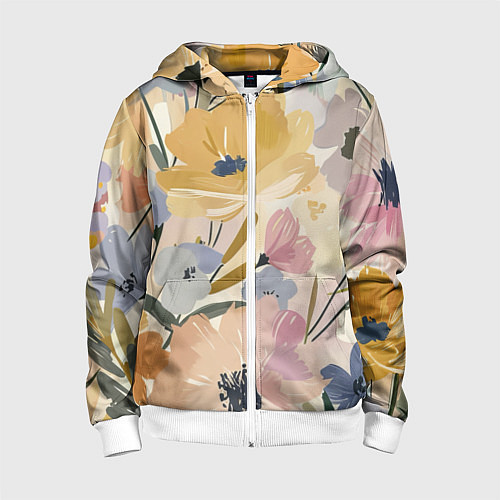 Детская толстовка на молнии Цветы акварель / 3D-Белый – фото 1