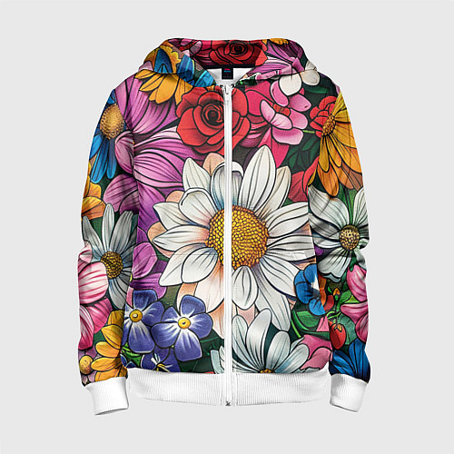 Детская толстовка на молнии Крупные цветы / 3D-Белый – фото 1