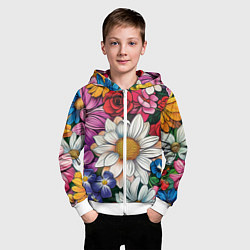 Толстовка на молнии детская Крупные цветы, цвет: 3D-белый — фото 2