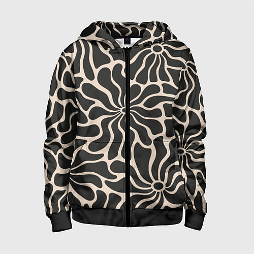 Детская толстовка на молнии Цветы black pattern / 3D-Черный – фото 1
