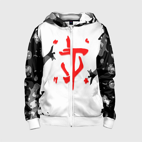 Детская толстовка на молнии Doom лого камуфляж текстура / 3D-Белый – фото 1