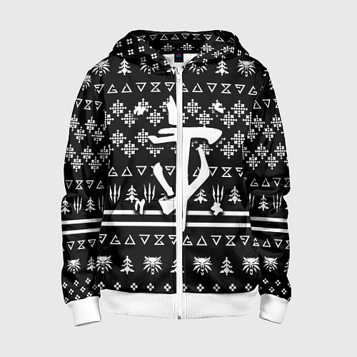 Детская толстовка на молнии Doom x witcher pattern / 3D-Белый – фото 1