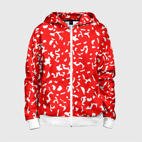 Детская толстовка на молнии Красный яркий камуфляж / 3D-Белый – фото 1