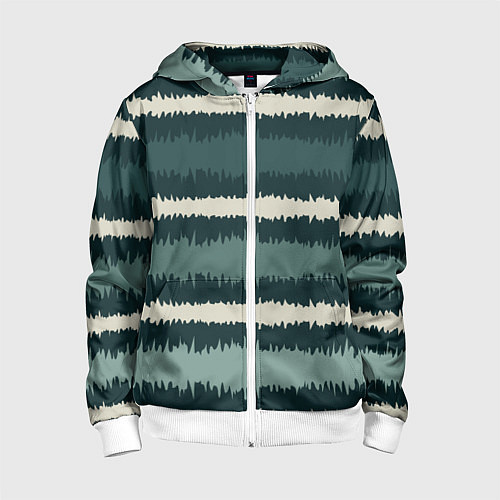 Детская толстовка на молнии Полосы зигзагообразные зеленые / 3D-Белый – фото 1