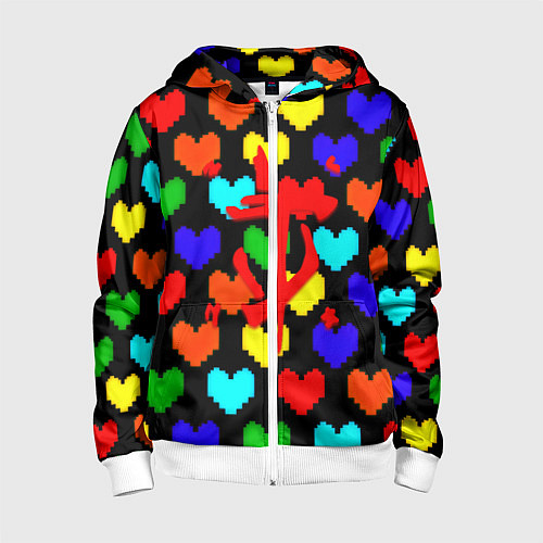 Детская толстовка на молнии Doom love pixel pattern / 3D-Белый – фото 1