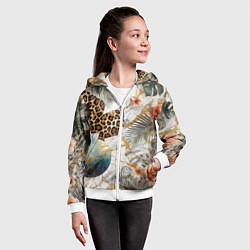 Толстовка на молнии детская Мрамор с цветами и леопардовый узор, цвет: 3D-белый — фото 2
