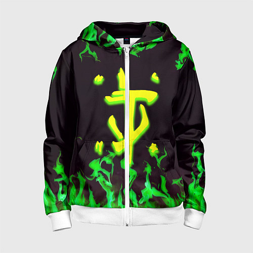 Детская толстовка на молнии Doom зелёный огонь / 3D-Белый – фото 1