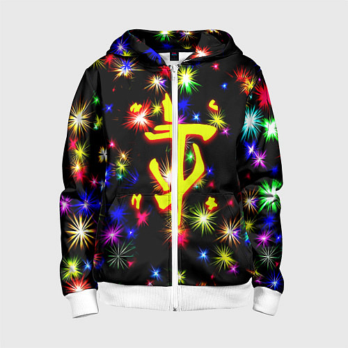 Детская толстовка на молнии Doom новогодние искры / 3D-Белый – фото 1