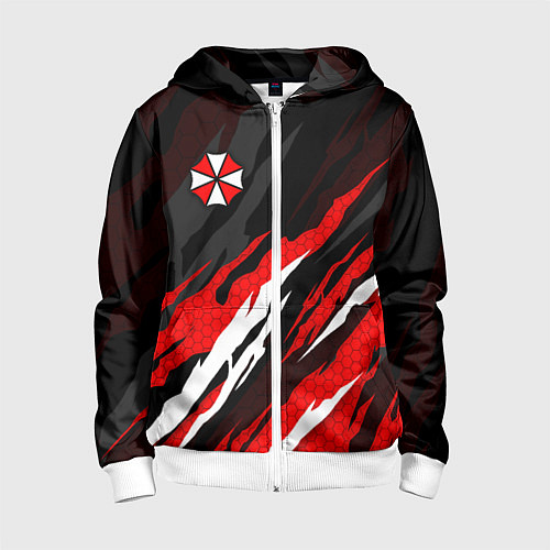 Детская толстовка на молнии Umbrella - красное пламя / 3D-Белый – фото 1