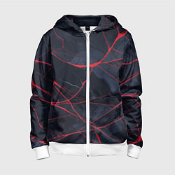 Толстовка на молнии детская Мраморные узоры из переплетений красных линий, цвет: 3D-белый
