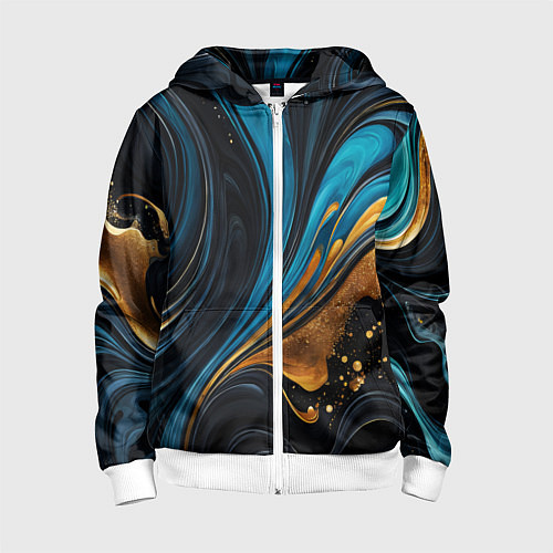 Детская толстовка на молнии Сине-золотая абстракция / 3D-Белый – фото 1