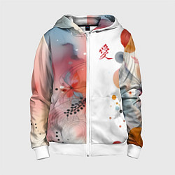 Толстовка на молнии детская Иероглиф любовь - абстрактный паттерн, цвет: 3D-белый