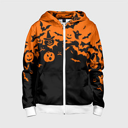 Толстовка на молнии детская Хэллоуин тыквы и призраки, цвет: 3D-белый