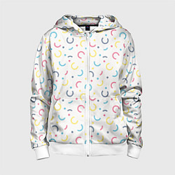 Толстовка на молнии детская Цветные точки и дуги на белом, цвет: 3D-белый