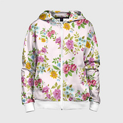 Толстовка на молнии детская Розовый букеты, цвет: 3D-белый