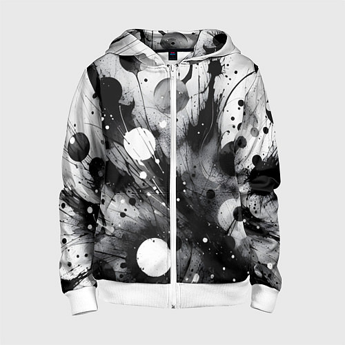 Детская толстовка на молнии Абстрактная чёрно-белая композиция / 3D-Белый – фото 1