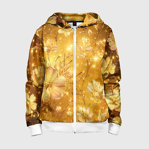 Детская толстовка на молнии Цветочный золотой с искрами / 3D-Белый – фото 1