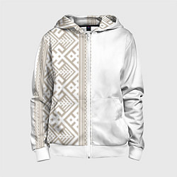Толстовка на молнии детская Узоры славянские в бежевом цвете, цвет: 3D-белый